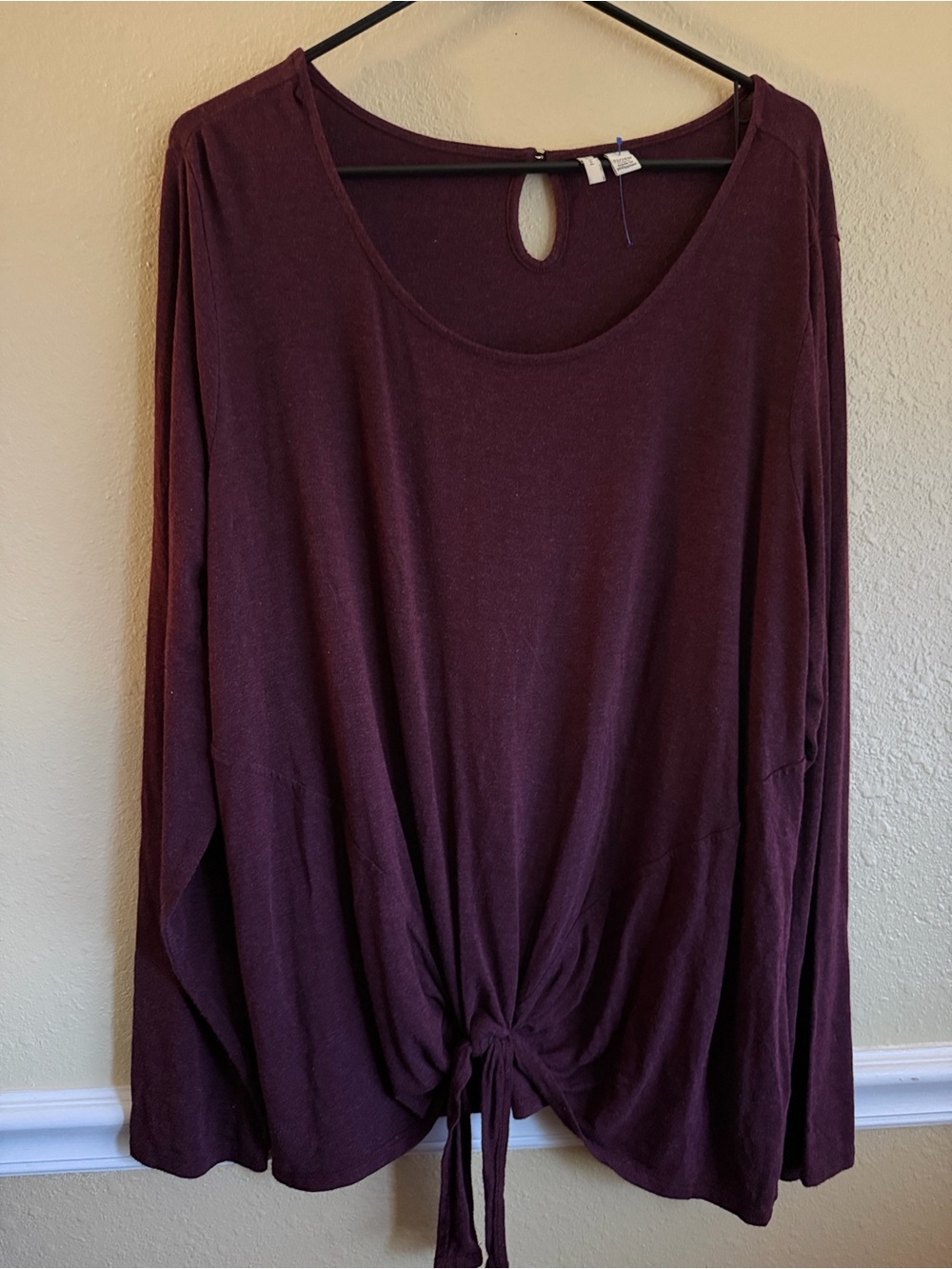 Long-Sleeve Twist Hem Top in Plum